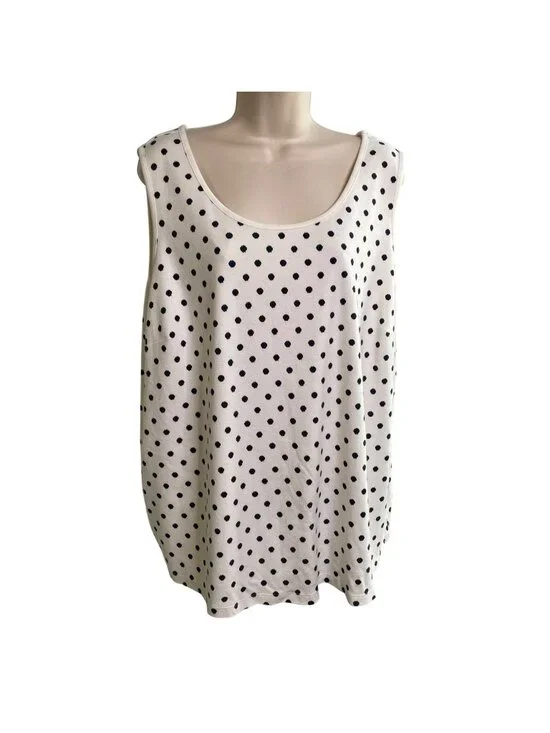 Lands End Womens Polka Dot White Sleeveless Scoop Neck Tank Top Plus Size 3X u - Picture 1 of 8